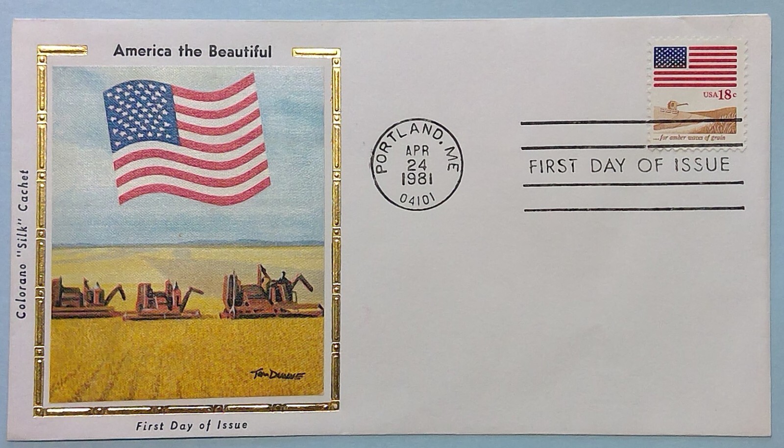 Scott 1890 FDC American Flag Over Wheat Field Amber Waves of Grain Colorano Silk