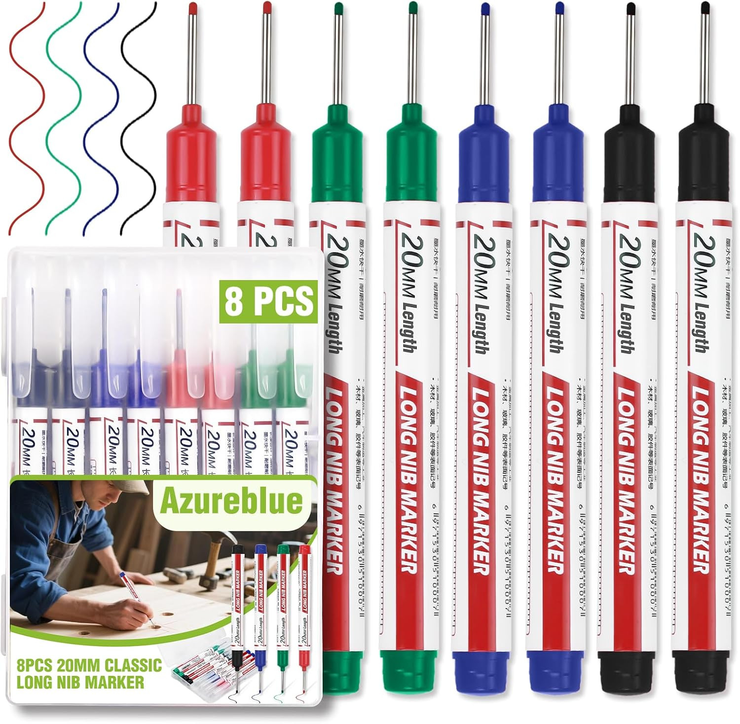 8Pcs Long Nib Marker, Long Head Deep Hole Marker Pens, Waterproof Construction M