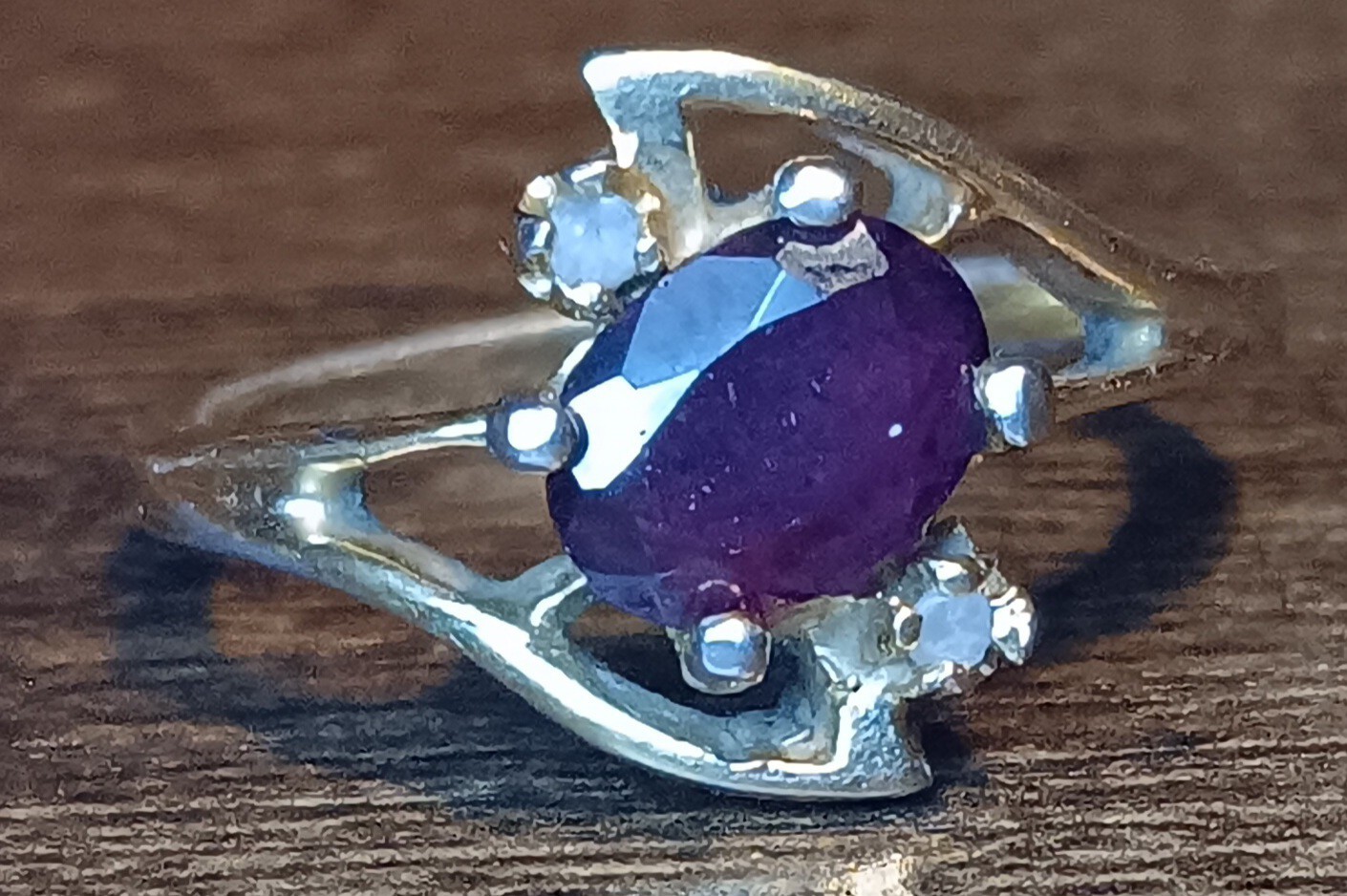 Hand Forged Vintage Garnet And Diamond Gold Plated Ring