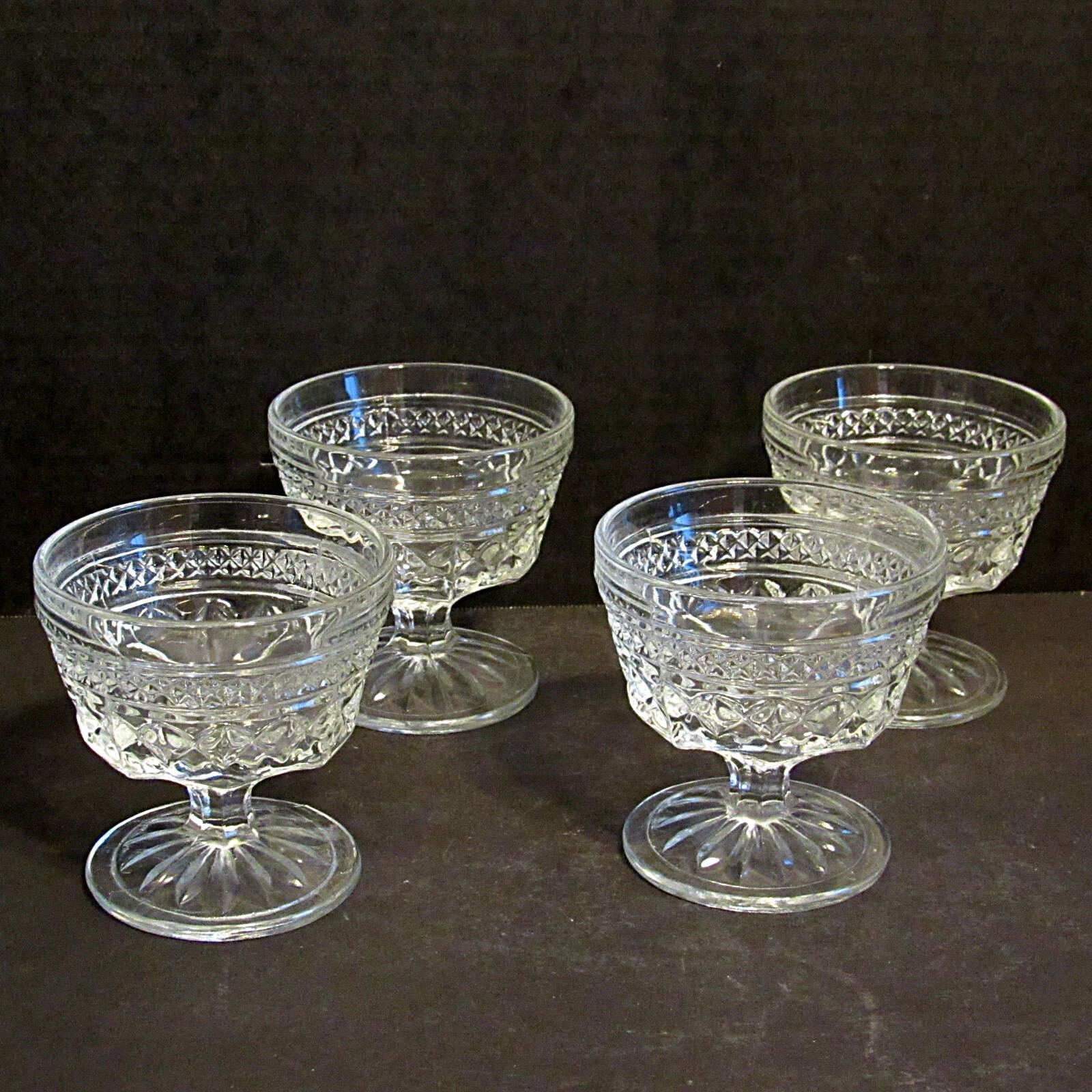 Set of 4 Vintage Anchor Hocking Wexford Clear Glass Dessert Cups Sherbet Dishes