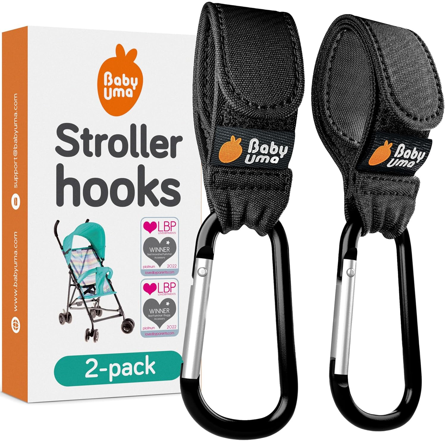 Stroller Hooks for Bags (2 Pack) - Universal Stroller Clips and Hooks, Non-Slip 