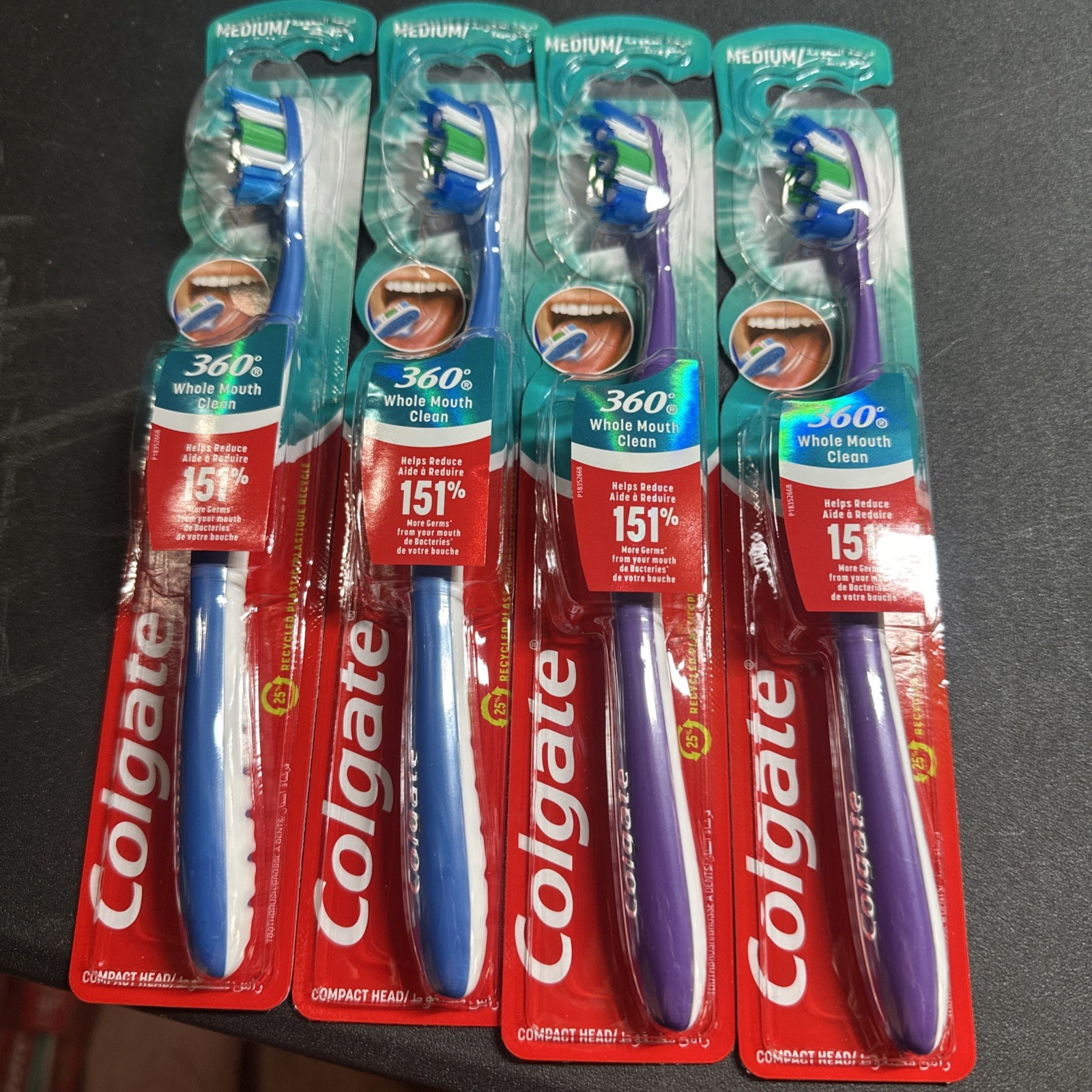 LOT OF 4 COLGATE 360 WHOLE MOUTH MEDIUM TOOTHBRUSHES NIP Purple And Blue