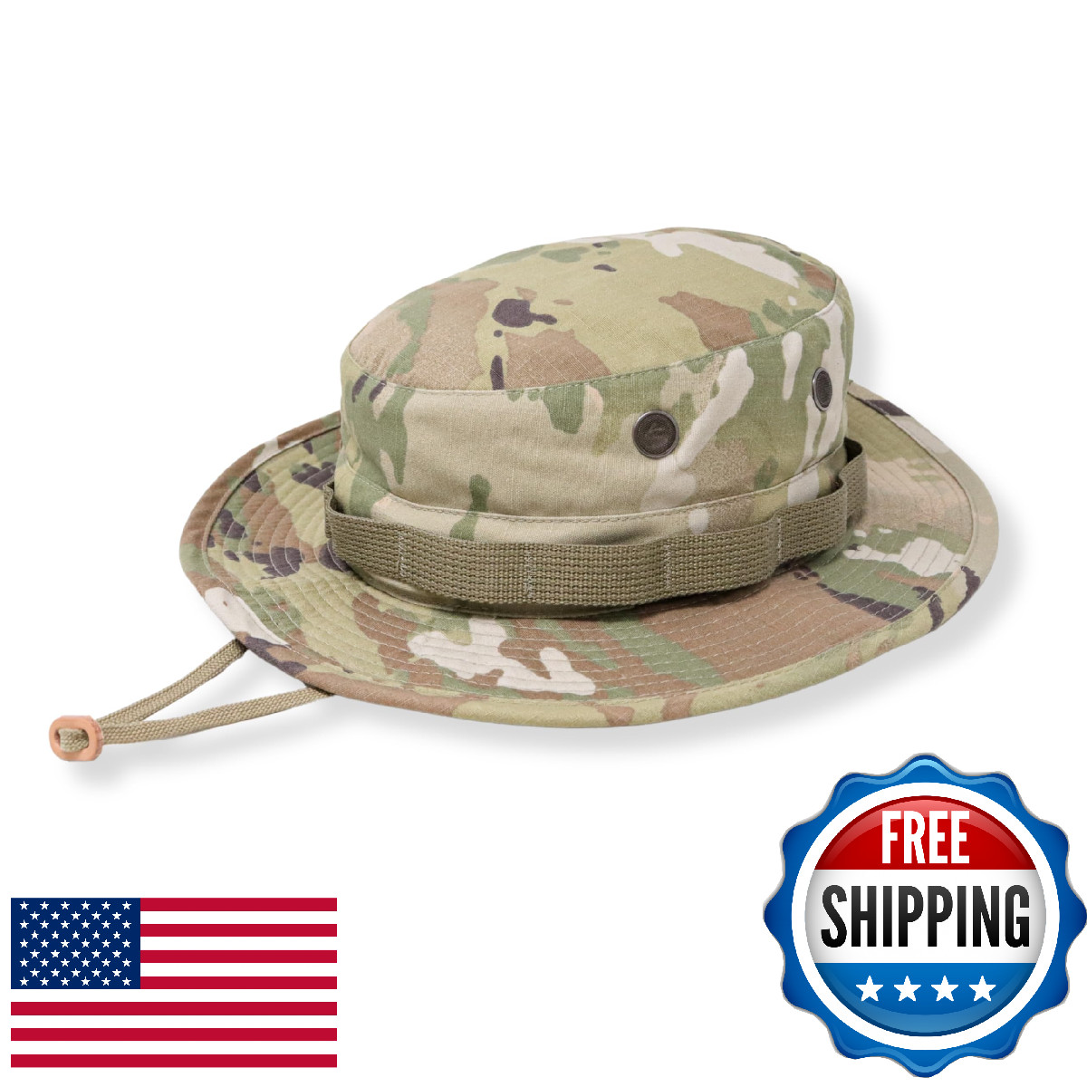 US Military GI Boonie Hat, OCP Scorpion, Water Repellent, Made in USA, Size 7