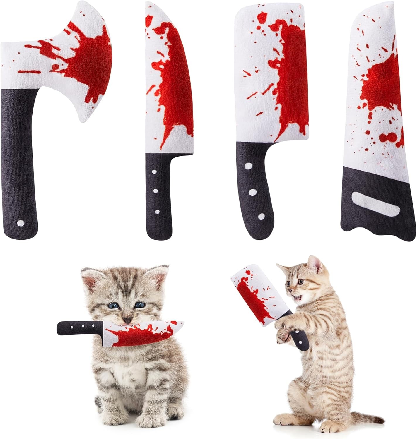 4Pcs Cat Toys, Horror Halloween Knife-Shaped Kitten Catnip Crinkly Soun