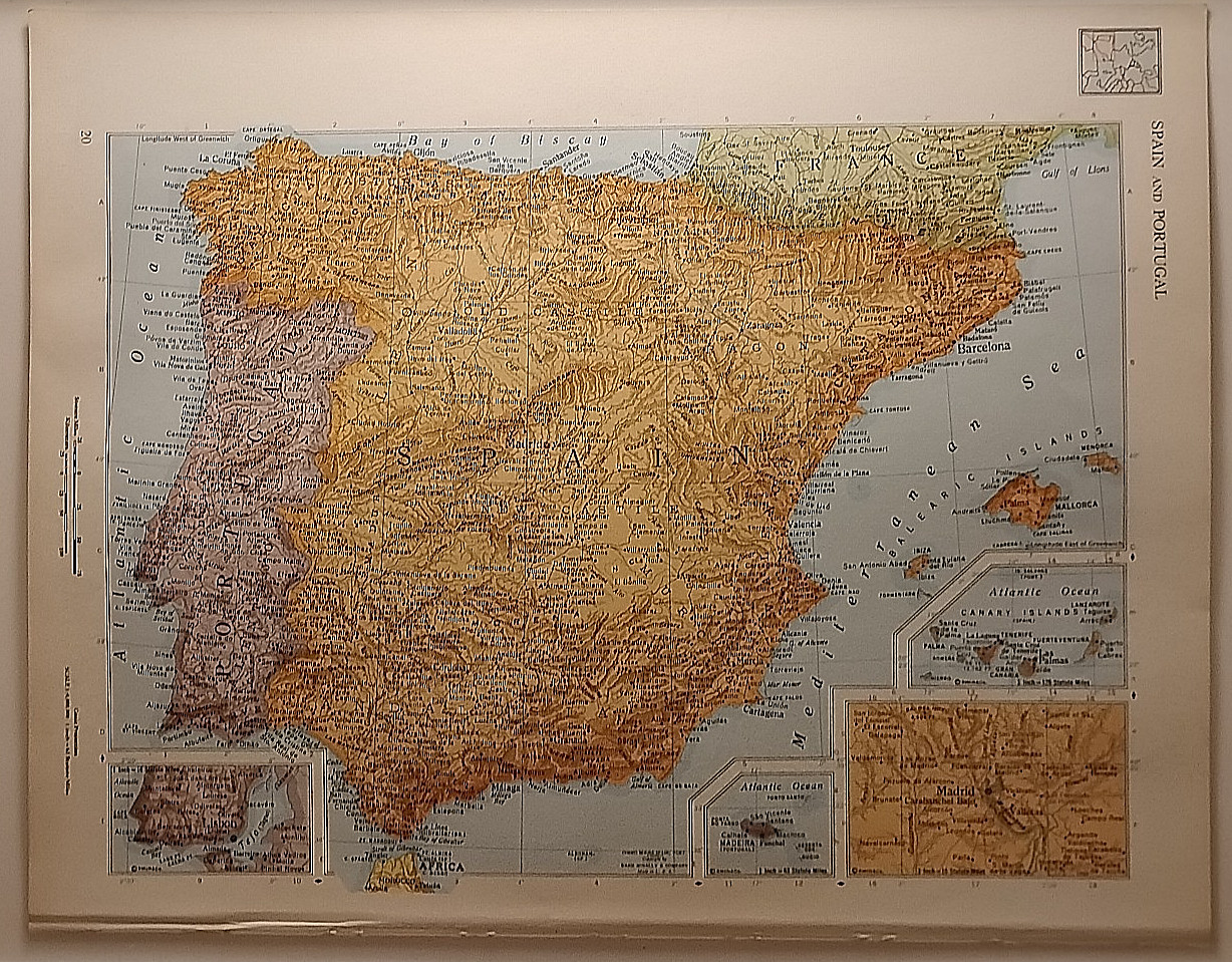 Vintage SPAIN & PORTUGAL Map 1962 MSM Rand McNally Cosmopolitan World Atlas