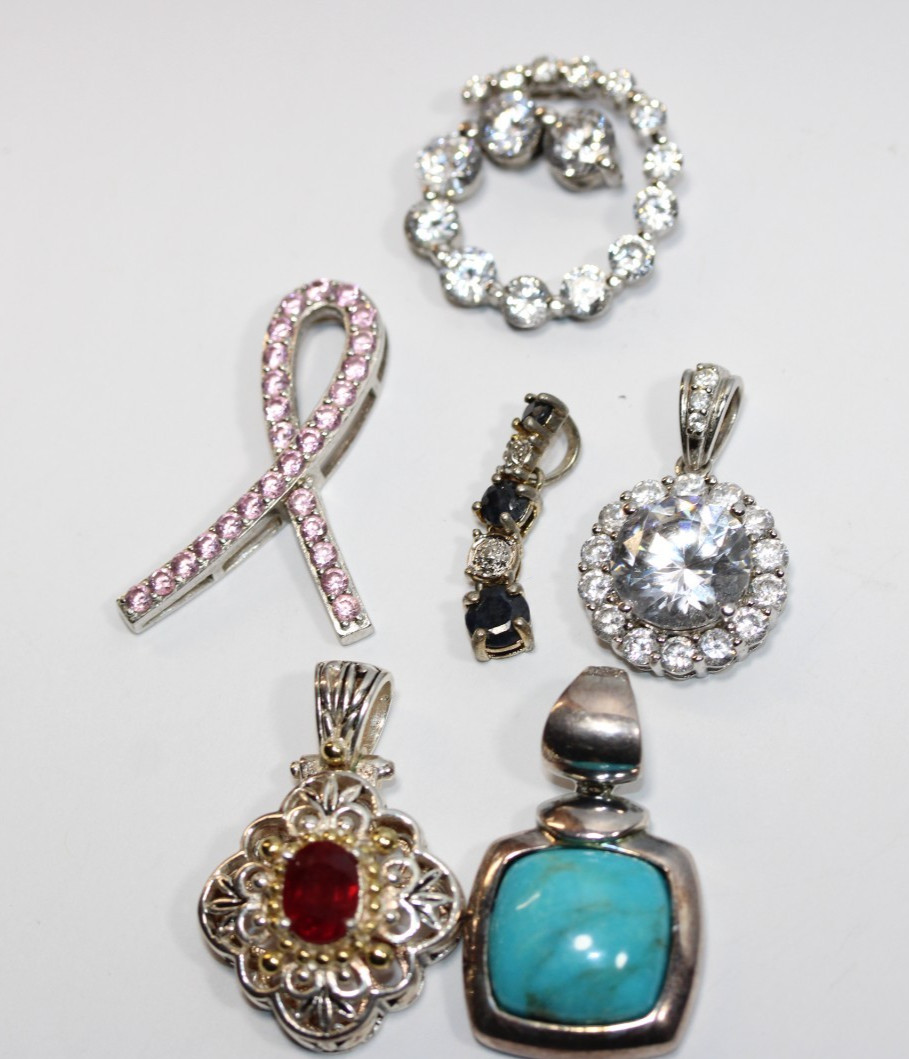 Vintage Sterling Silver Pendant Lot Mixed Gemstones  #0112