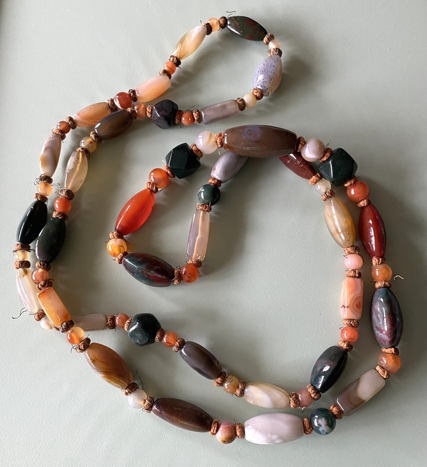 Polished Agate Gemstone Beaded Necklace Bohemian Chic 51 inches