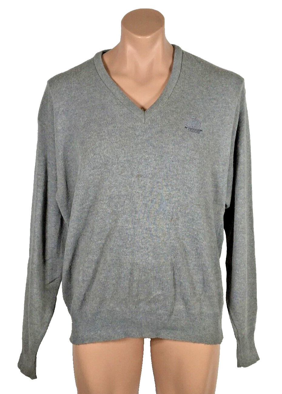 VTG 80s Izod Crest Preppy V Neck Sweater Gray 100% Acrylic Made In USA Sz M