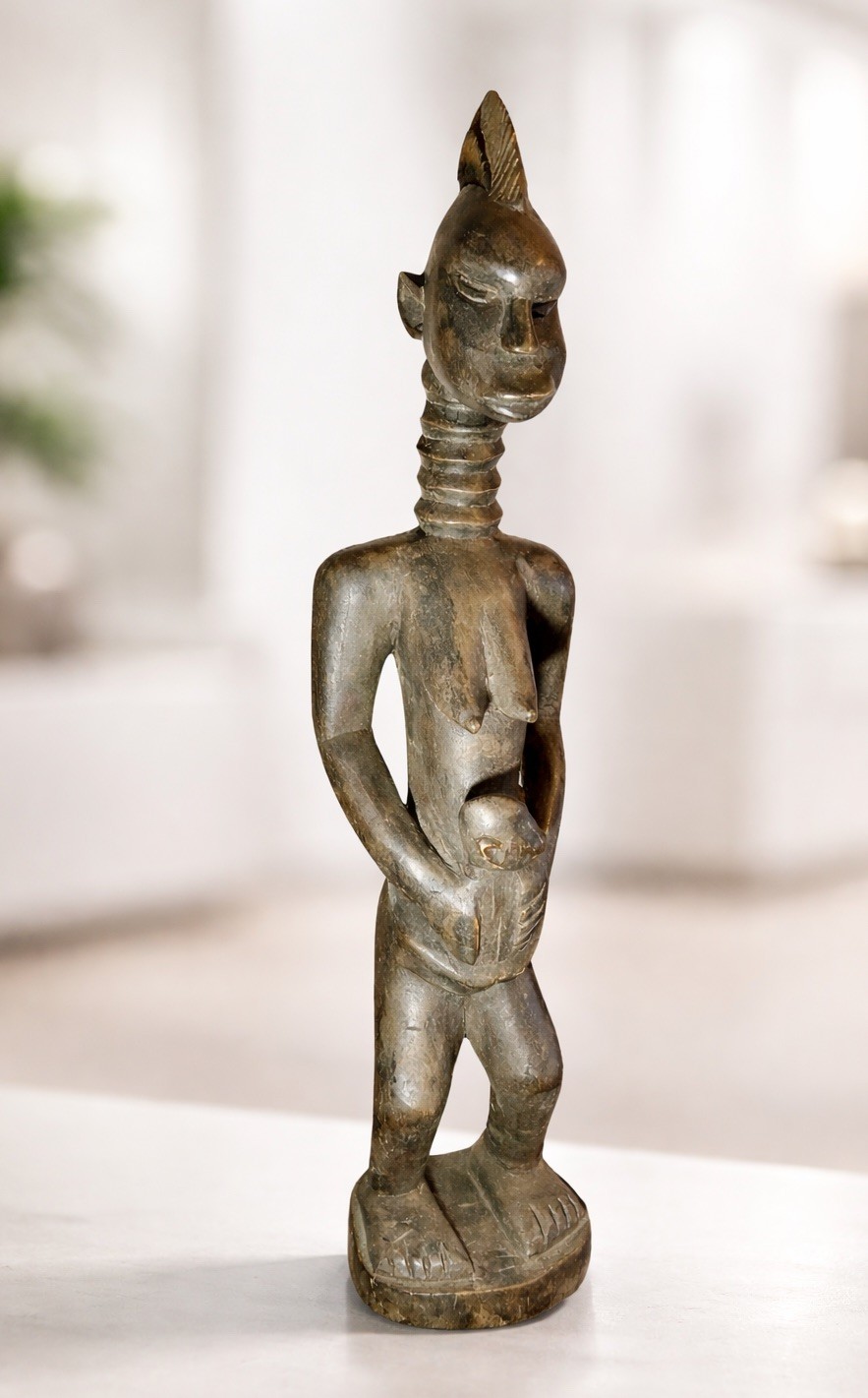 Sierra Leone Mende Sowei Mother & Child African Tribal Sculpture Rare 33.5”