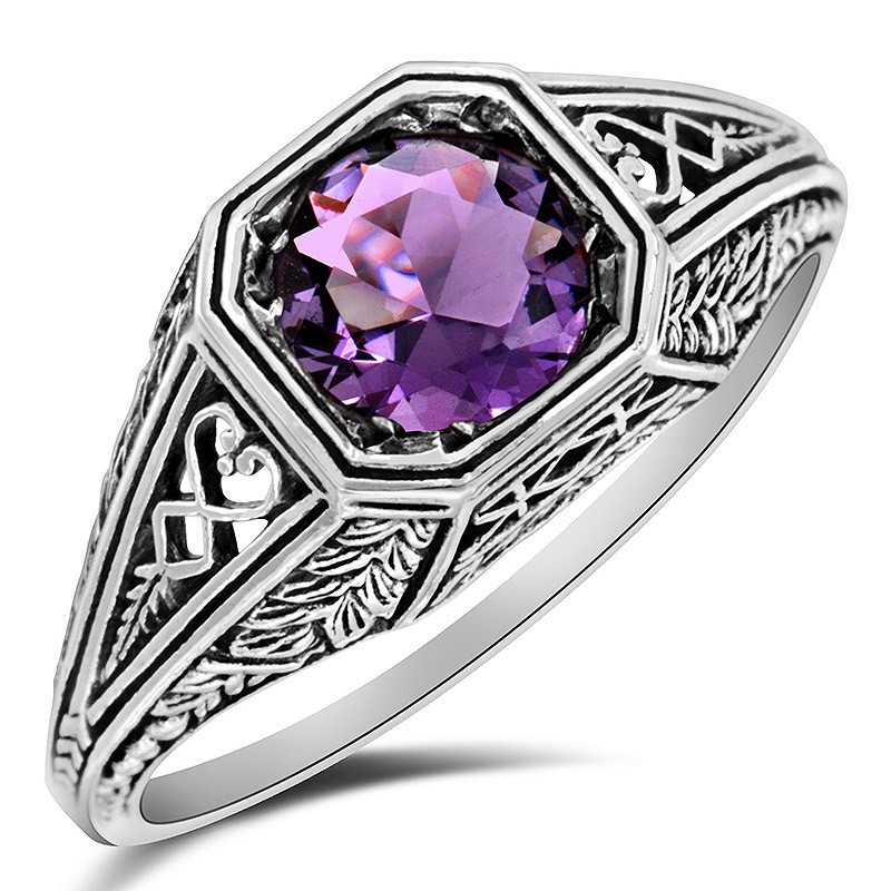 2CT Natural Amethyst 925 Sterling Silver Filigree Ring Jewelry Sz 6 XB3-7