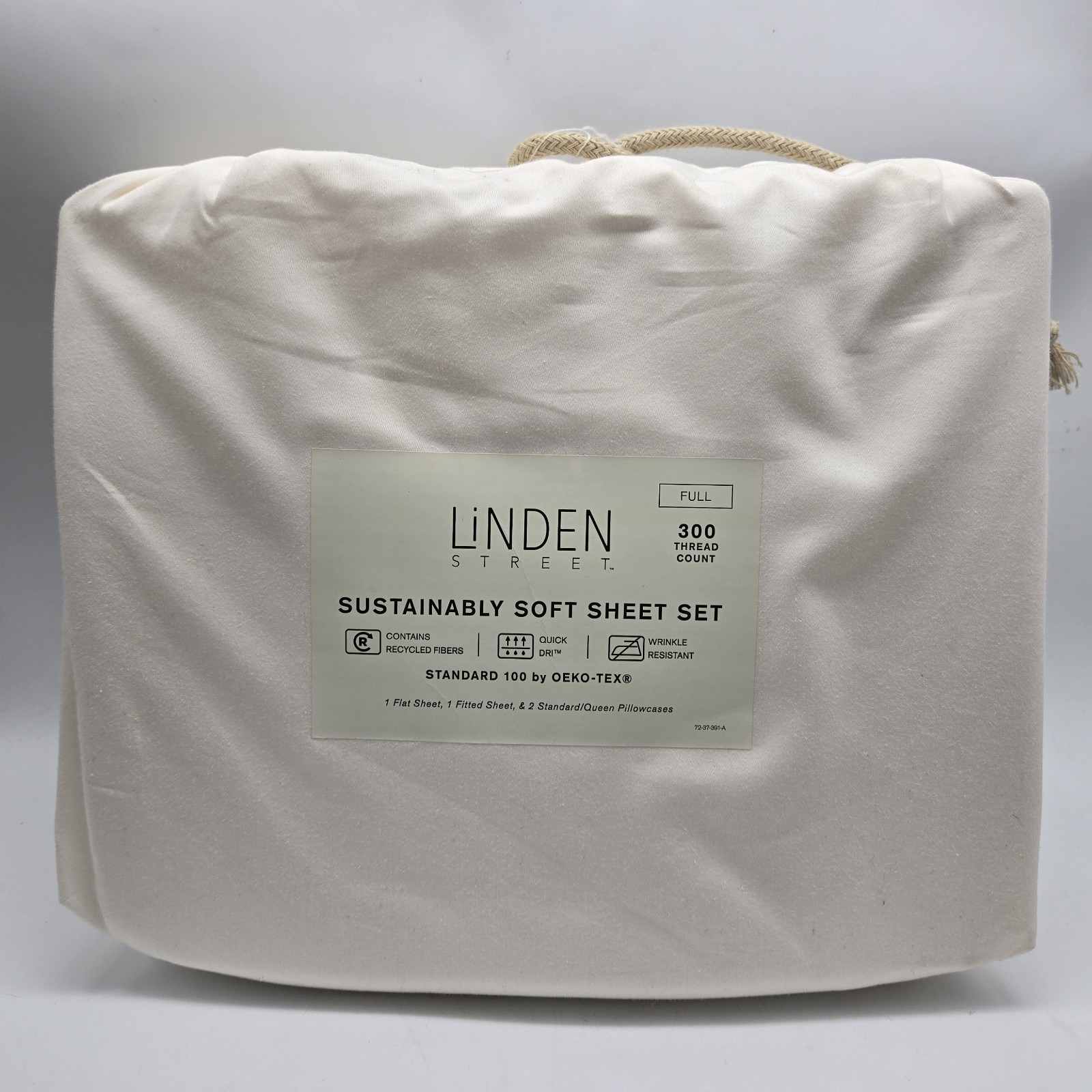 Linden Street Full Size Sheet Set White Egret Soft 300 TC 4pc 