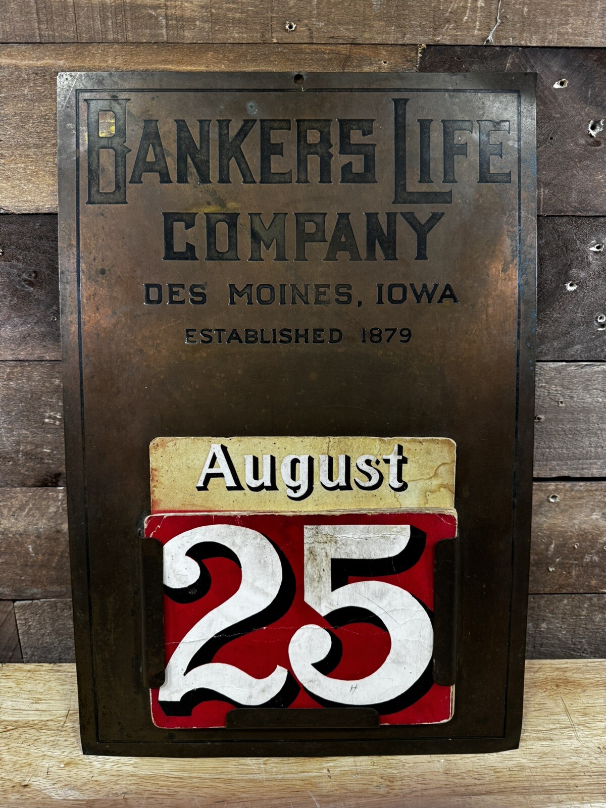 Vintage 1940s Copper Brass Bankers Life Co Des Moines Changeable Calendar