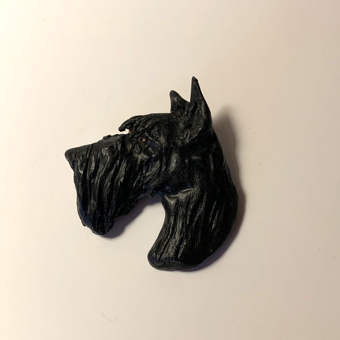 Scottish Terrier Jewelry Pin Dog Ceramic Hand Painted Signed 2" wide x 2" tall