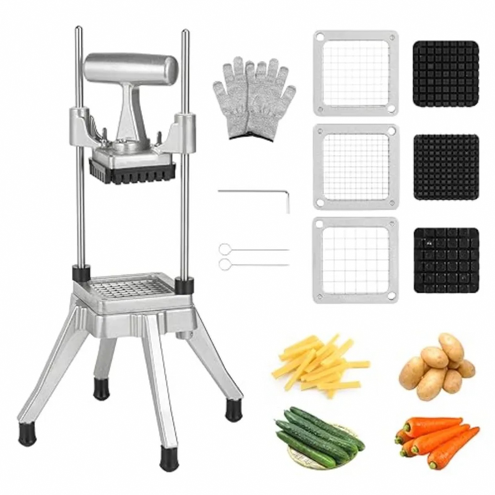 Commercial Vegetable Chopper and French Fry Cutter Stainless Steel - Includes 3