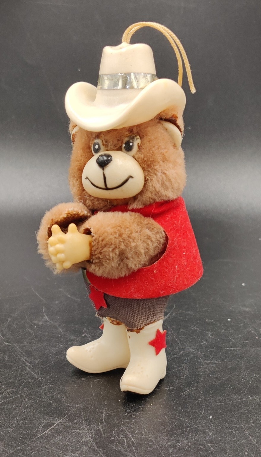 Vintage Cowboy Texas Bear Mascot with Star Boots 70's Hugger Hands Squeeze Clip 