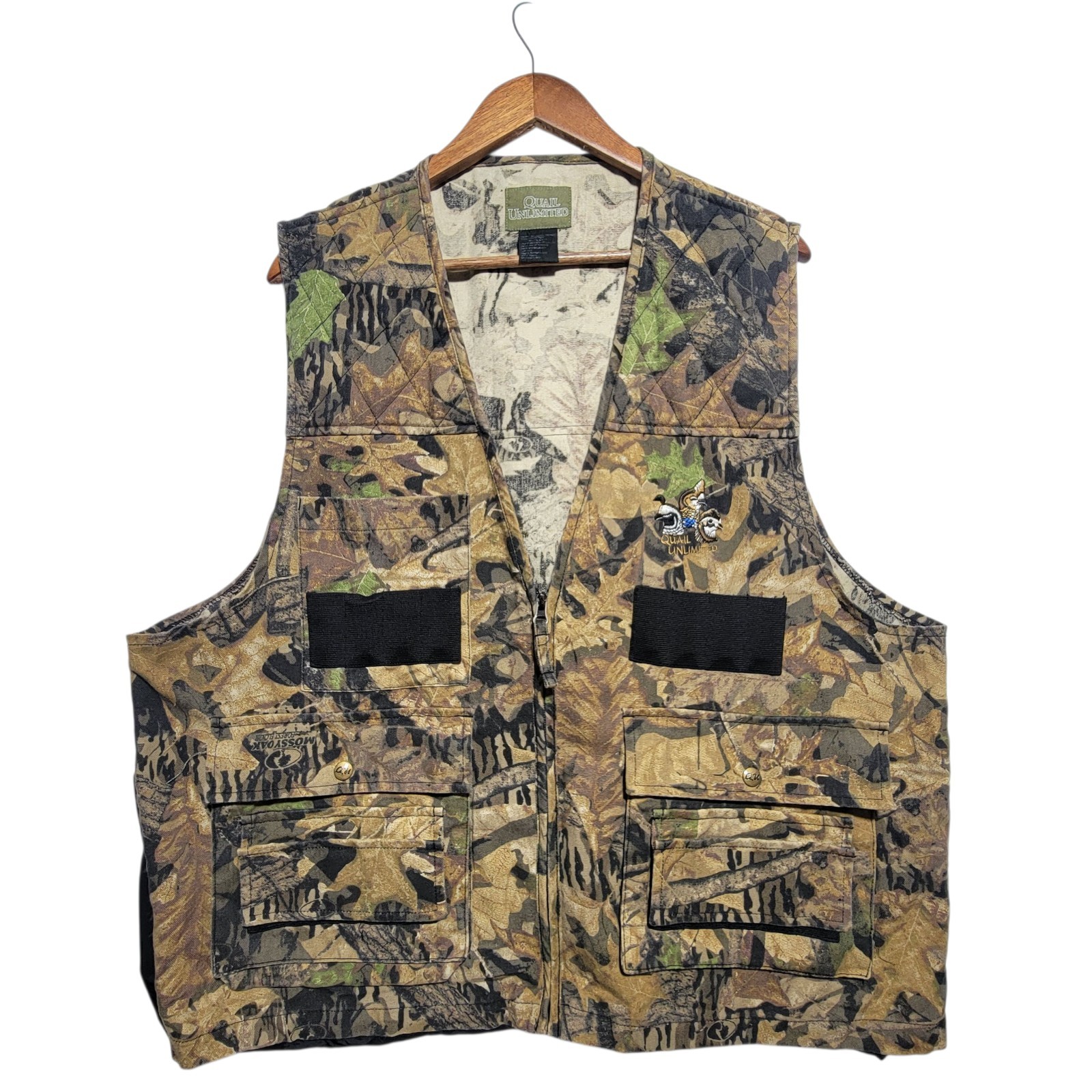 VTG Quail Unlimited Mossy Oak XL Embroidered Camo Hunting Vest Fishing Outdoors