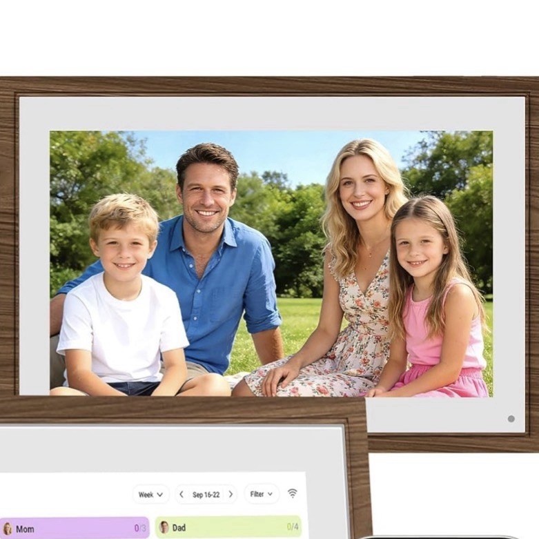 WiFi Digital Photo Frame LCD, Calendar Sync, Instant Sharing, Brown/White