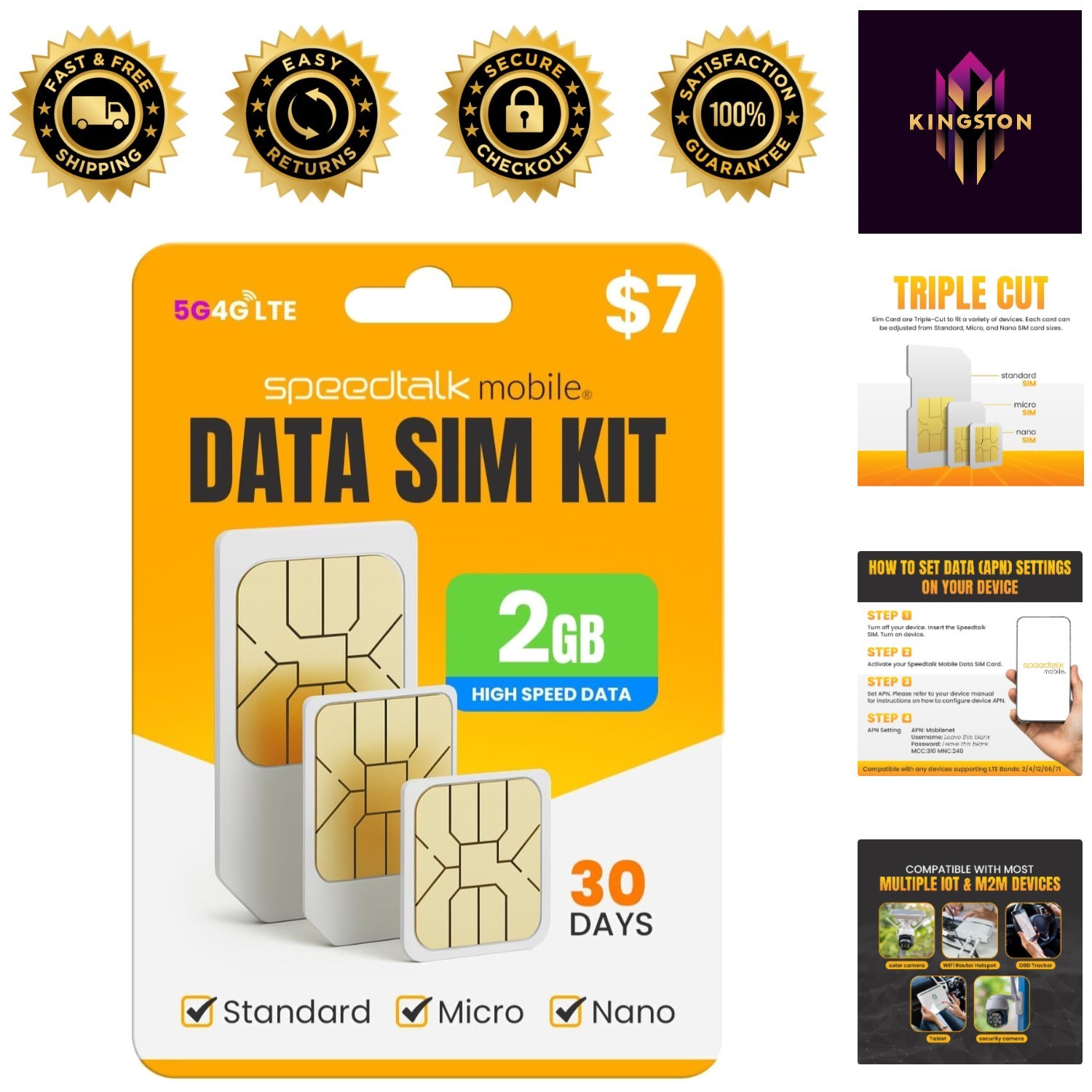 SpeedTalk Prepaid 5G SIM Card - 2GB for 30 Days, Perfect for GPS & IoT