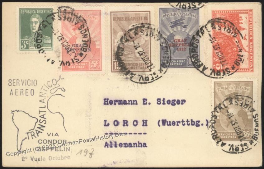 Argentina 1932 Graf Zeppelin South America 9th SAF Mi290B Cover Sieger Es 113757