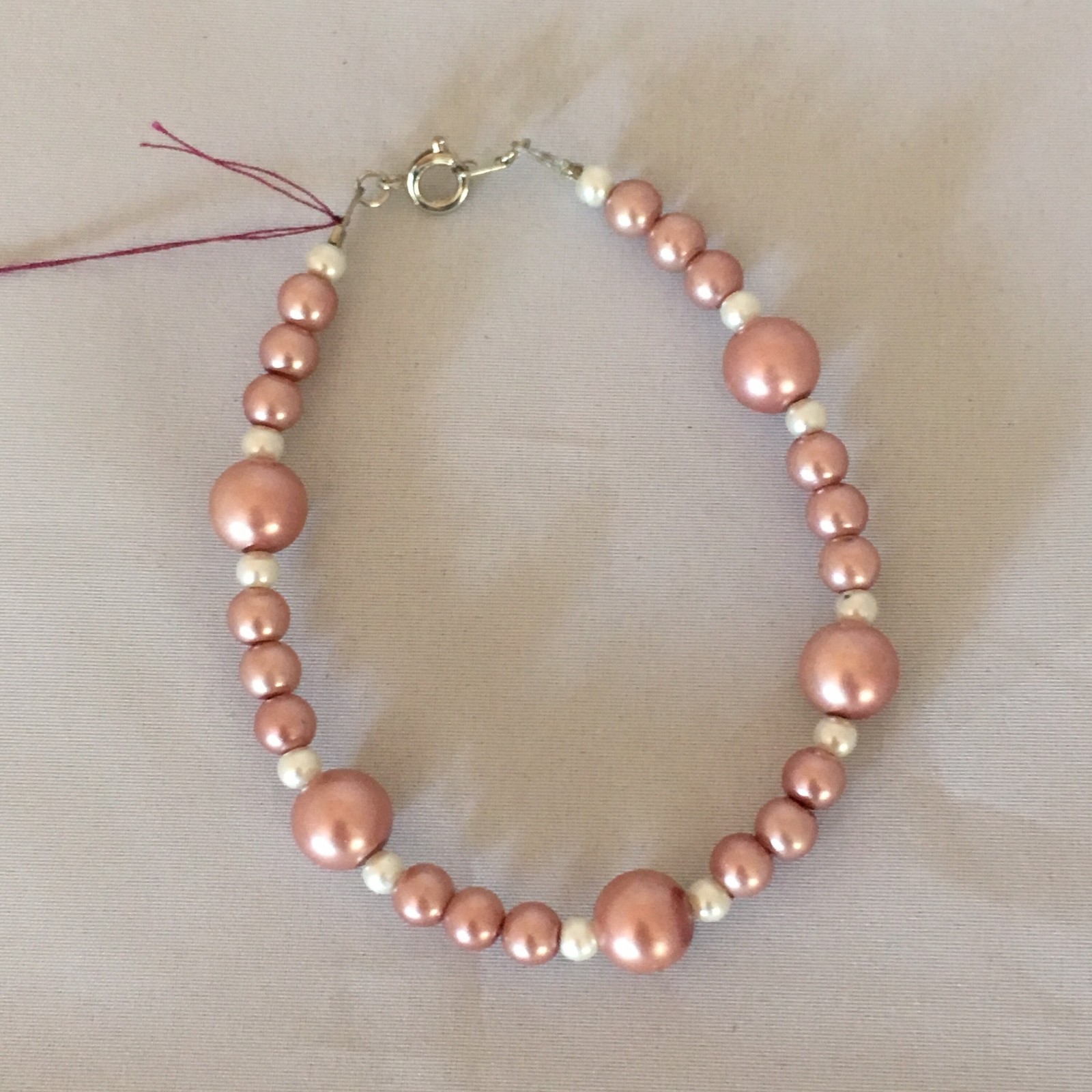 Handmade Rose & White Glass Pearl Bracelet