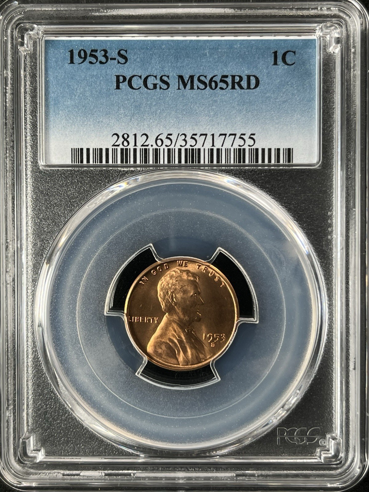 1953-S 1C RD Lincoln Wheat One Cent  PCGS MS65RD  35717755