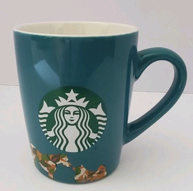 Starbucks 10oz Teal Coffee Cup With Camouflage Dogs 2020