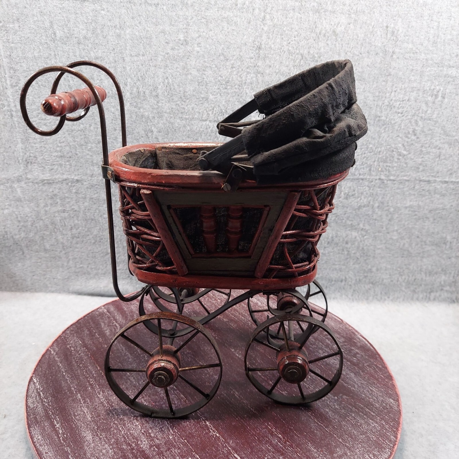 Antique Victorian Baby Doll Carriage Wood Metal Stroller Vintage Ornate