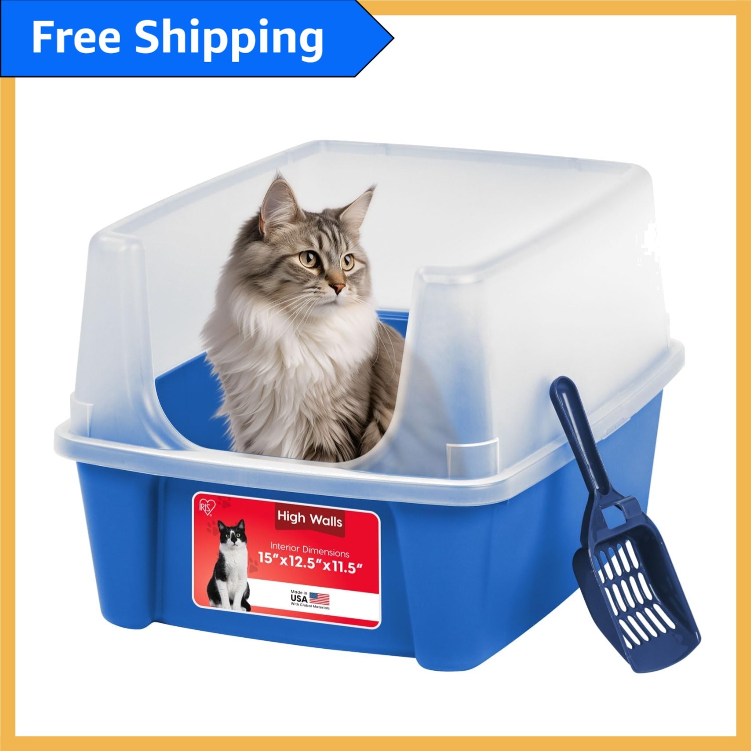 Cat Litter Box with Easy Clean Open Top & Scatter Shield - Dimensions 19"L