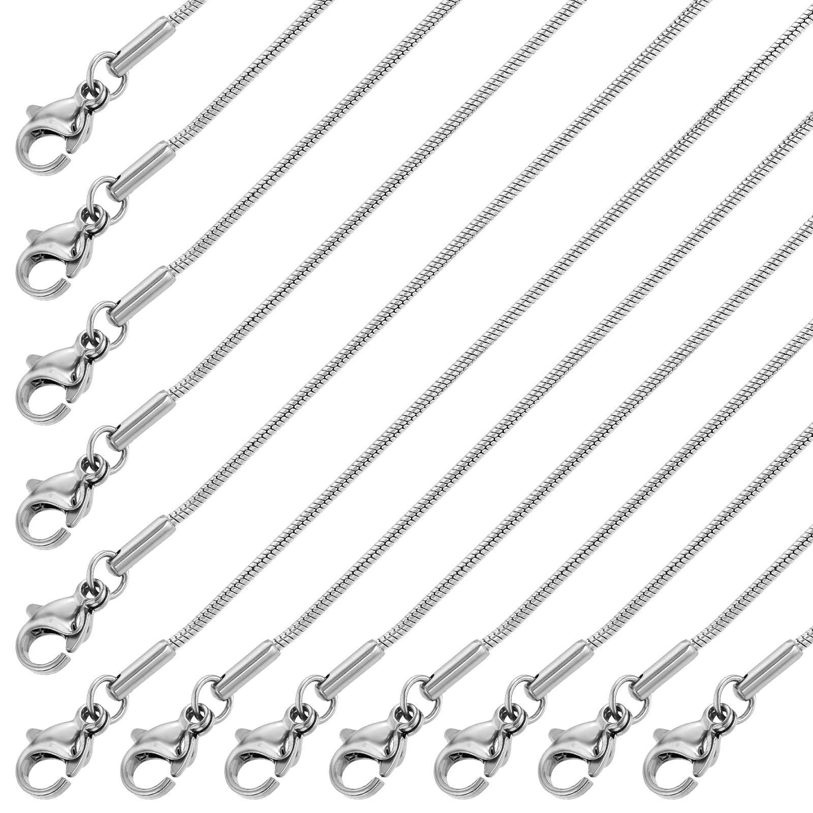 12 PCS Thin Stainless Steel Snake Chain Necklace 18 Inch Lobster Clasp for Jewel
