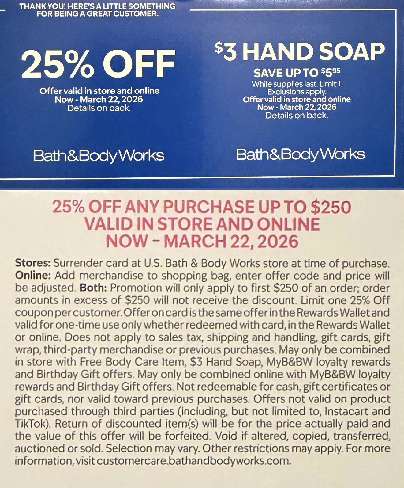 bath & body works 25% off + hand soap coupon valid thru march 22nd 2026
