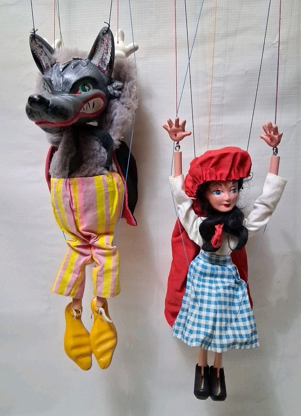 Vintage Pelham Puppets Little Red Riding Hood & Big Bad Wolf Marionettes