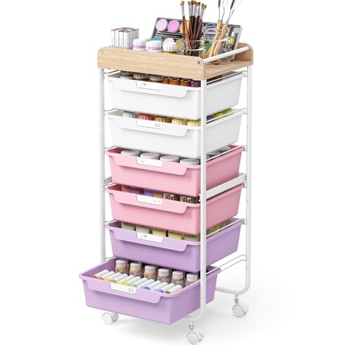 Rolling Cart with 6 Drawers,Utility Storage Cart with 6-Drawers Dreamy Color