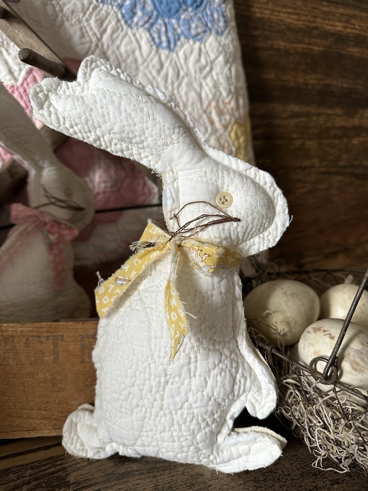 Vintage Cutter Quilt Bunny~Shabby Chic Easter Decor~Handmade Primitive Rabbit