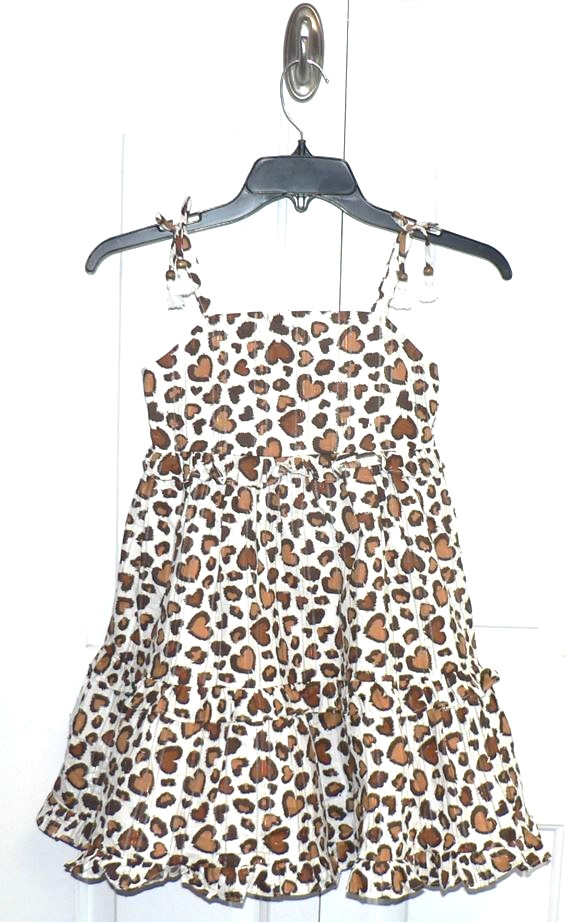 Rachel Zoe Girls Sleeveless Tiered Bow Shoulder Dress Brown Animal Hearts Size 5