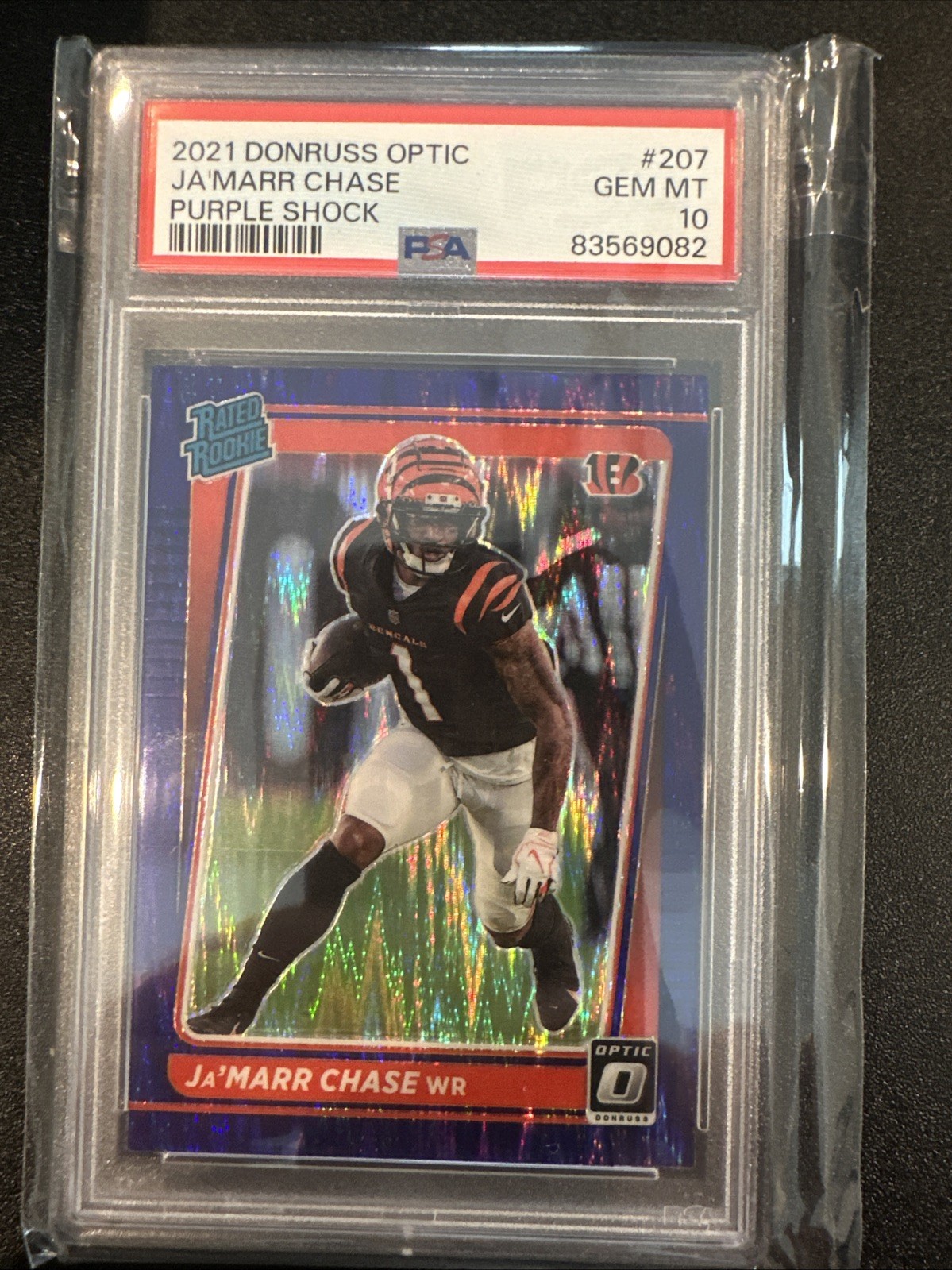 2021 Panini Donruss Optic - Rated Rookie Ja'Marr Chase #207 Purple Shock PSA 10