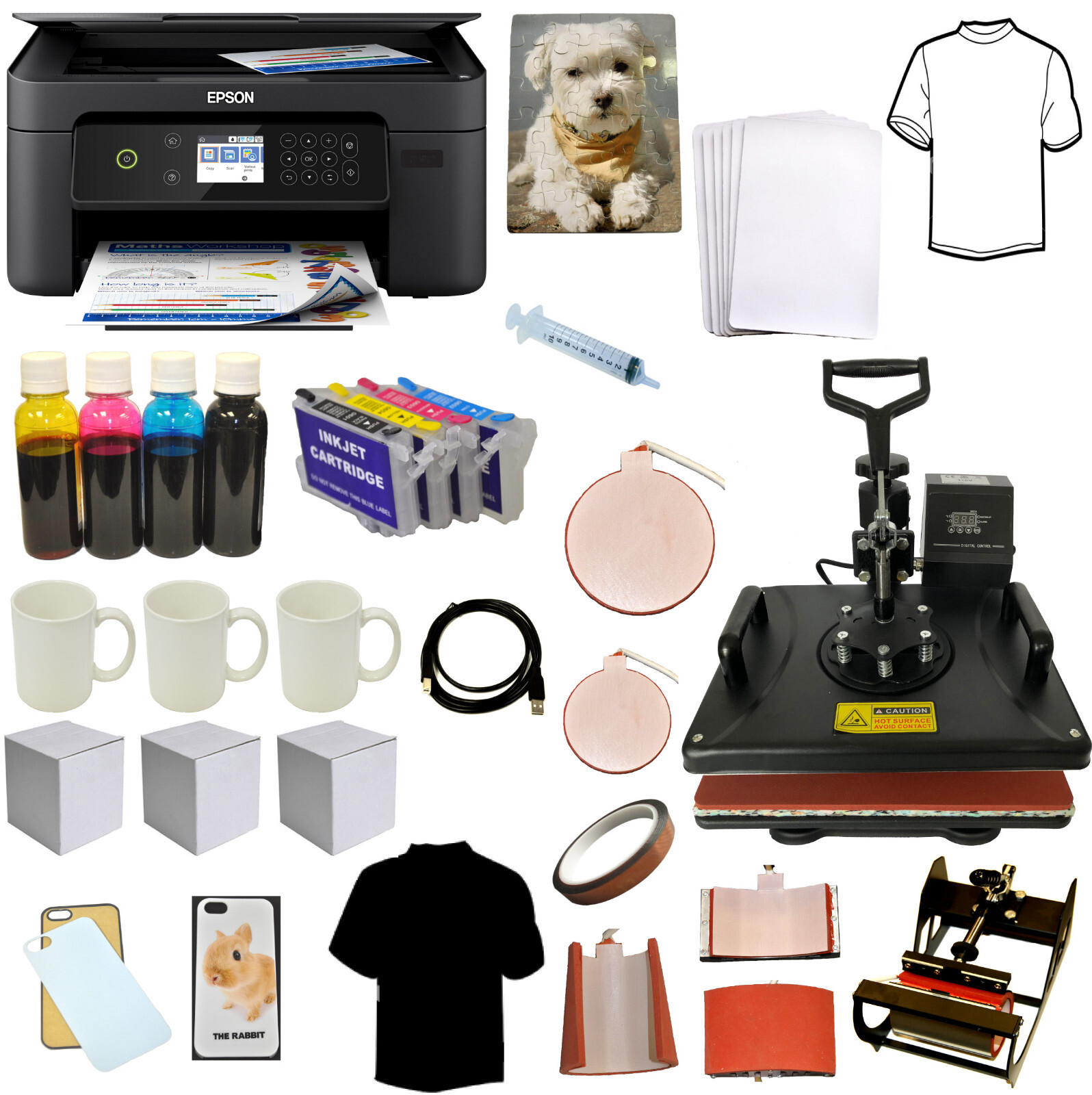 5in1 Sublimation Heat Transfer Press Machine Wireless Epson Printer Startup Pack