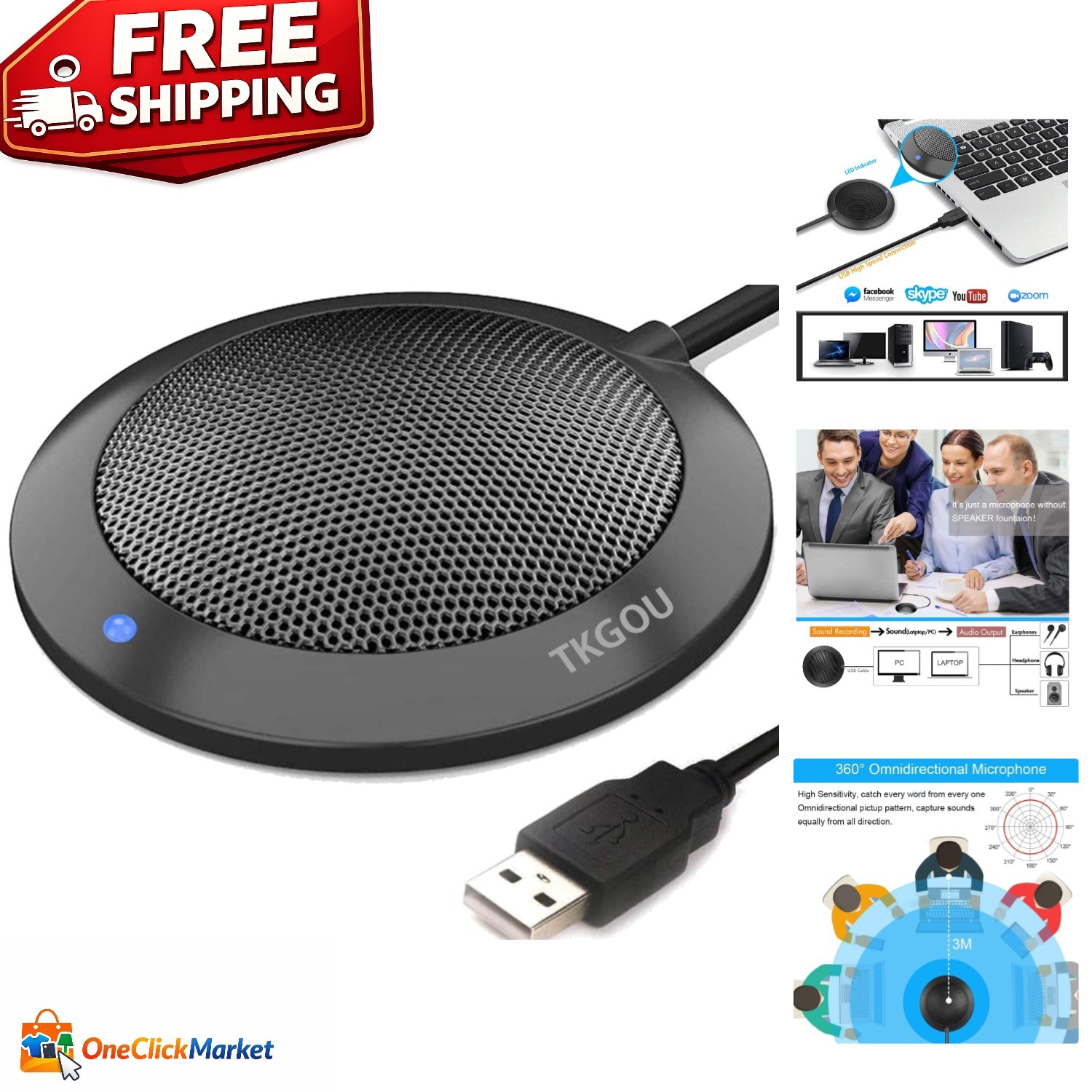 Portable USB Conference Microphone with LED Indicator - Plug & Play Excellence