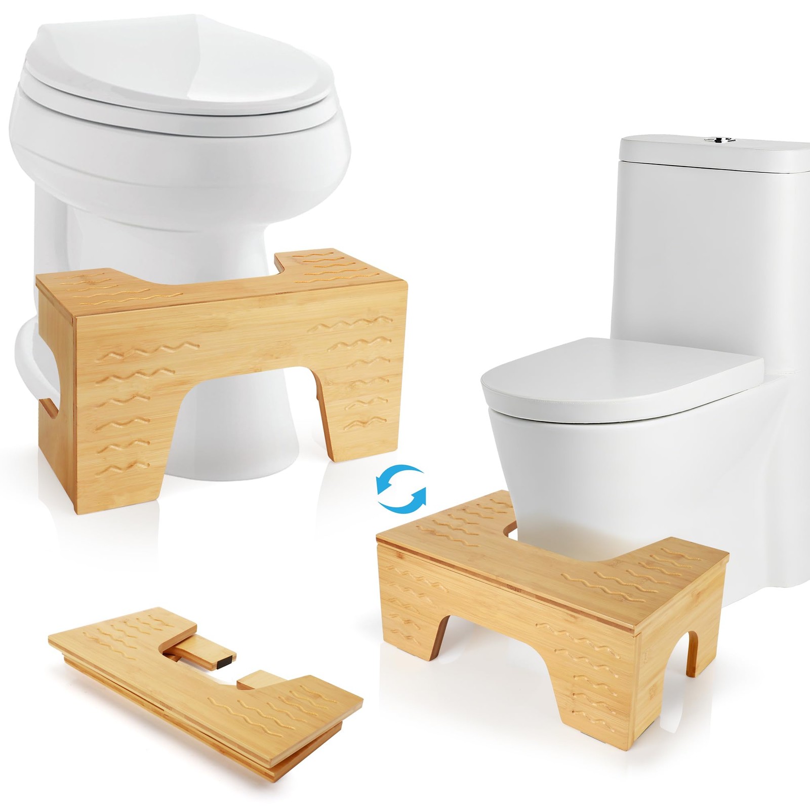 Thalomely Foldable Toilet Stool Squat, 7" & 9" Adjustable Heights, Bamboo Poo...