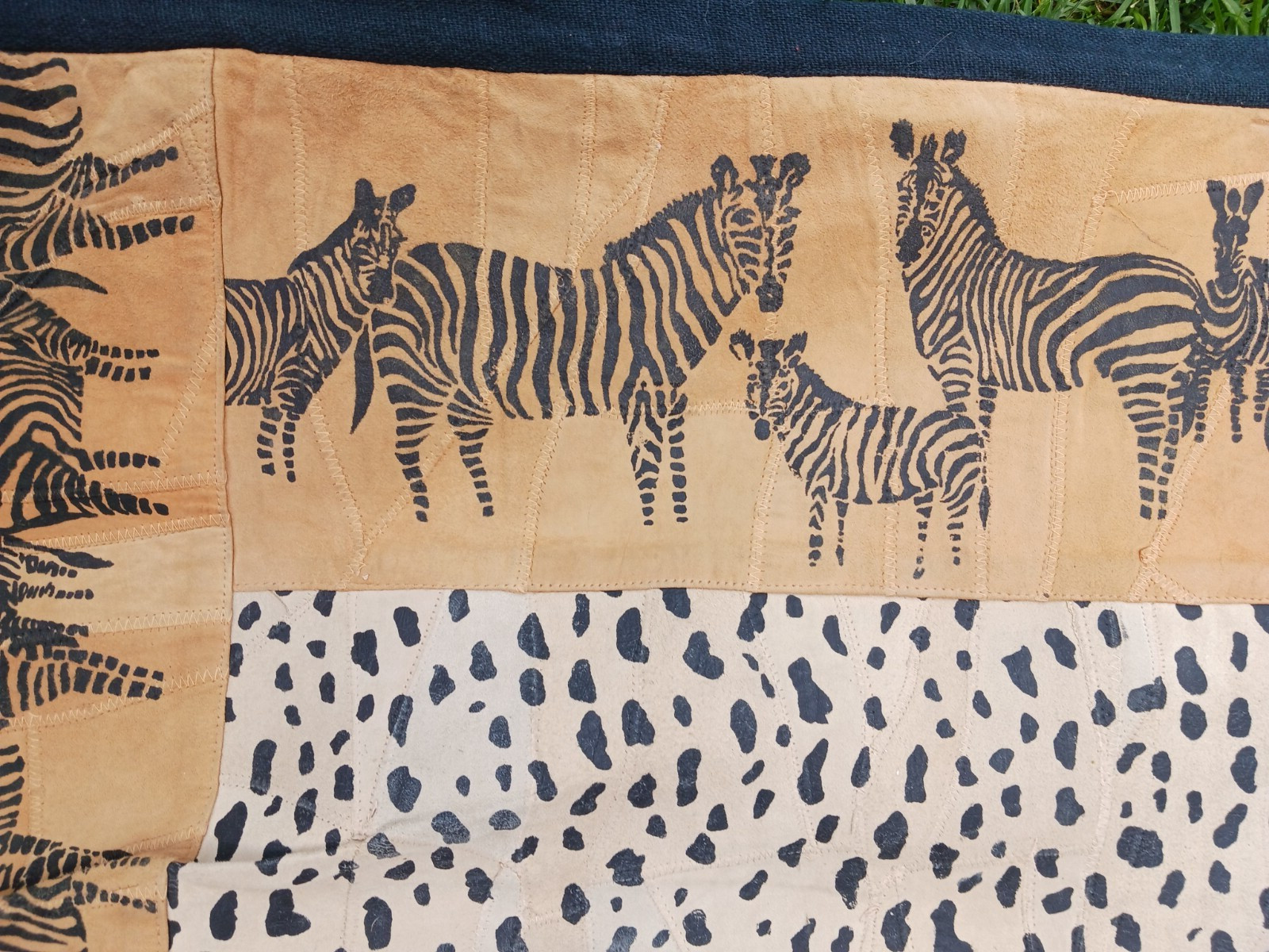 Vintage African Animal Wall Hanging Throw Suede Zebra Leopard Made in India