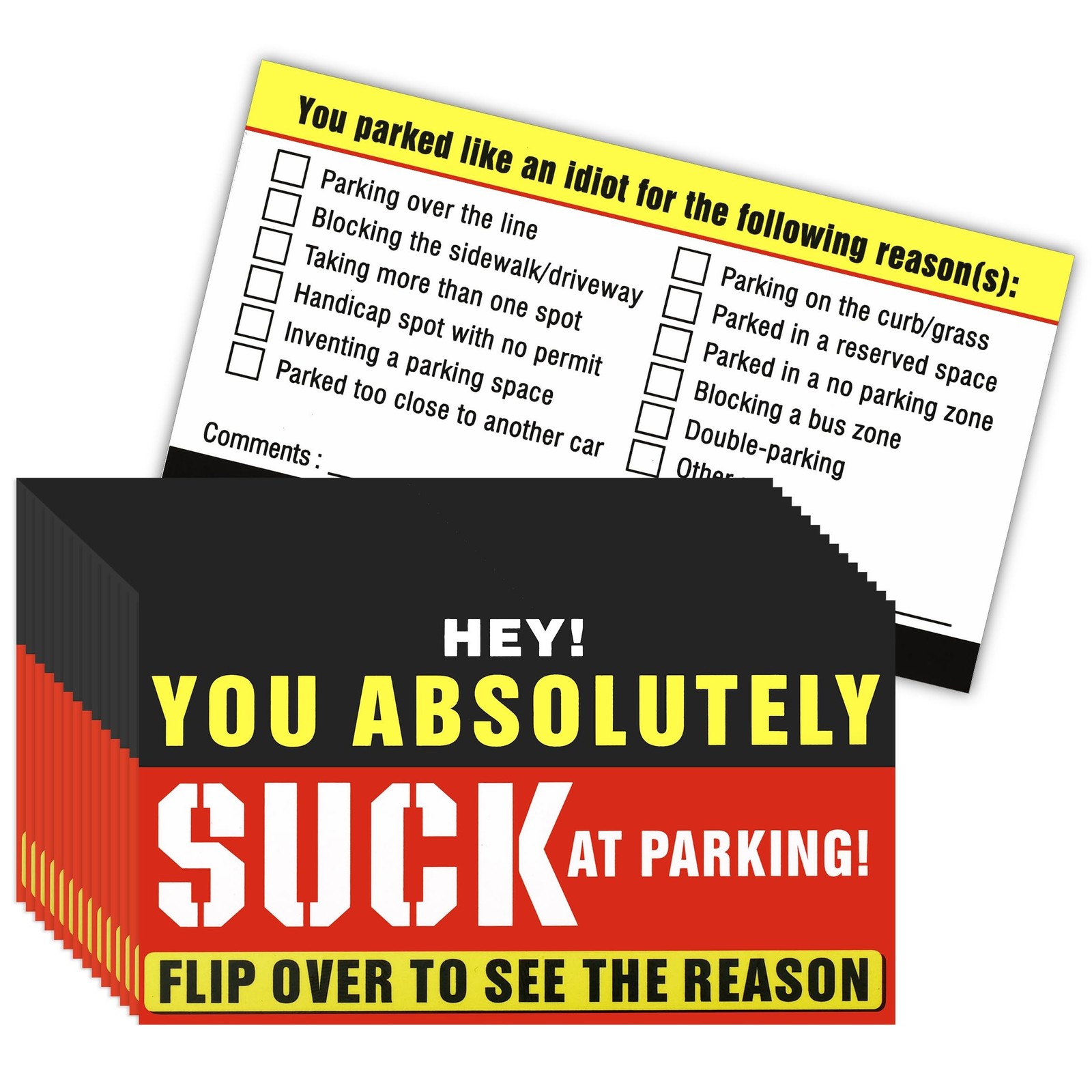 100Pcs Bad Parking Cards You Absolutely Suck at Parking Cards Funny Parking V...
