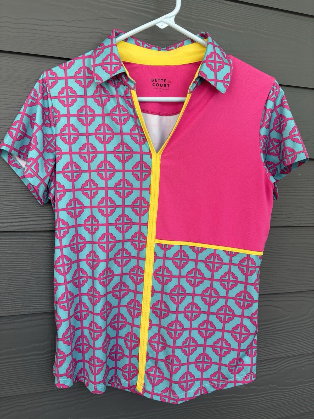 Bette & Court Women’s Polo Shirt for Golf or Tennis V-Neck, Pink, Blue, Medium