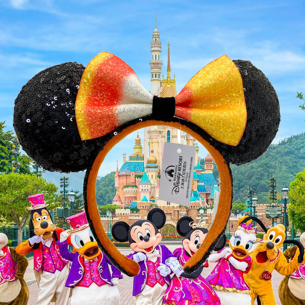 Halloween Candy Corn Disney*Parks Minnie Ears Sequins Disneyland Bow Headband