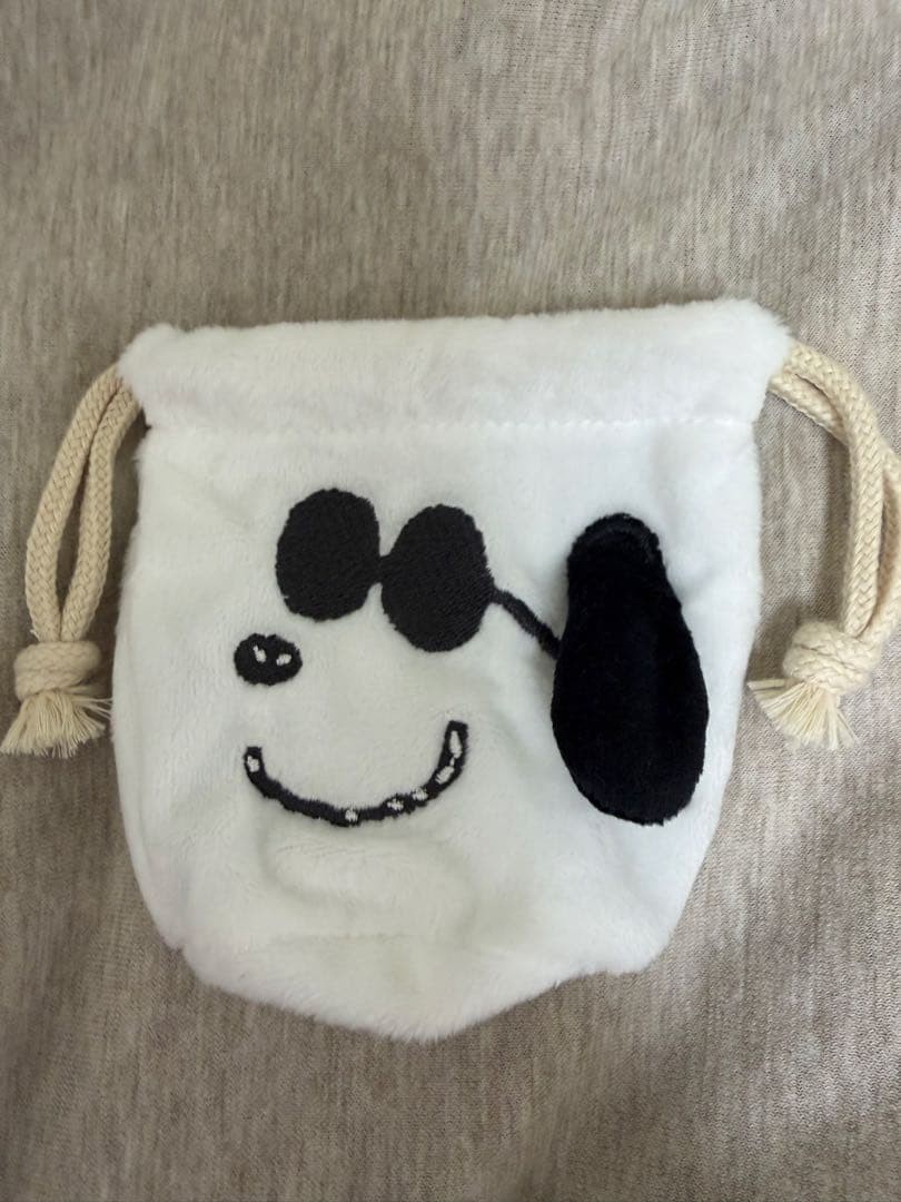 Snoopy Peanuts Fleece Mini Drawstring Bag White Character Face Pouch