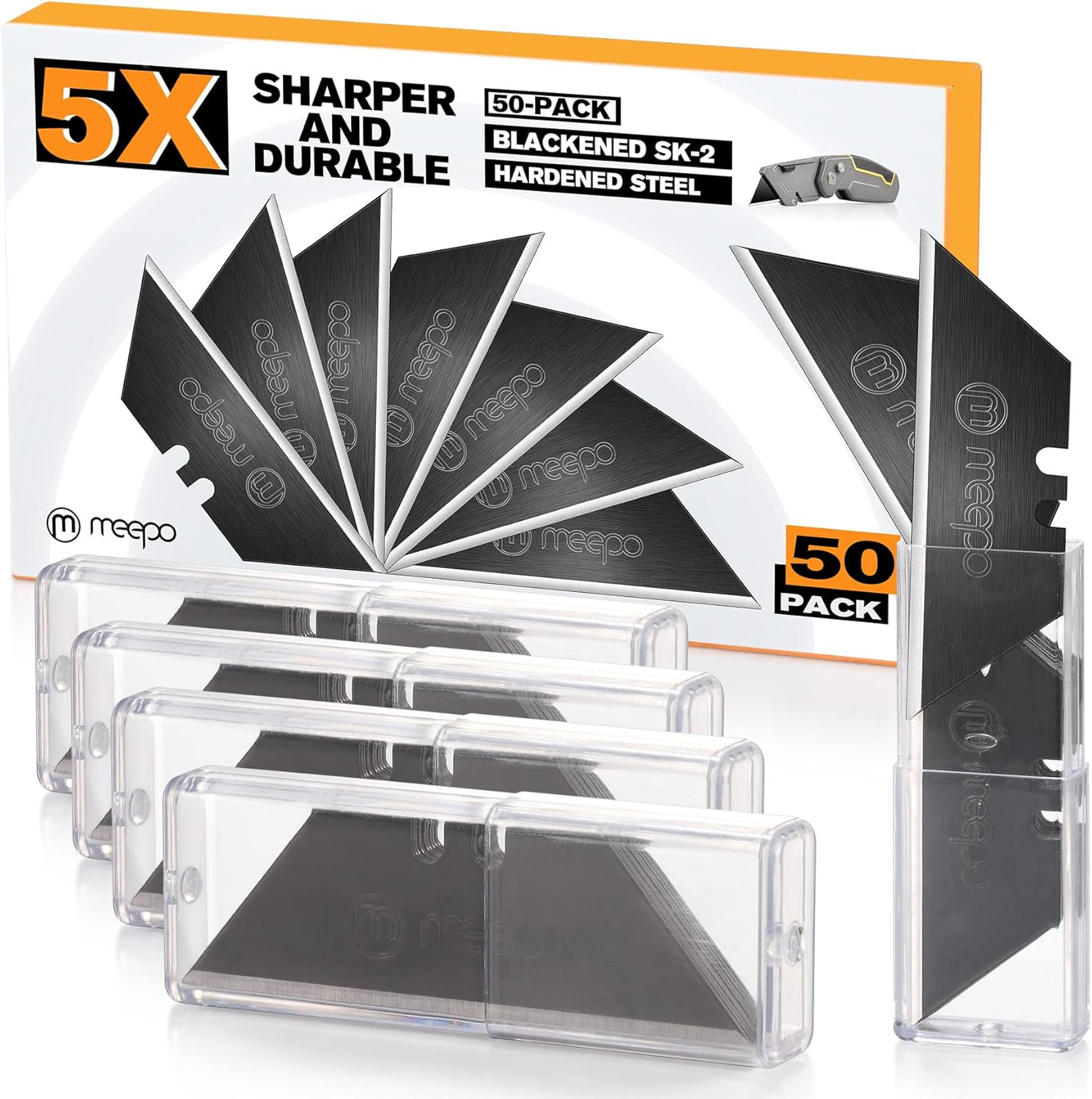 50-Pack SK-2 Utility Knife Blades Blackened Razor Blades Extra Durable Rust-Free