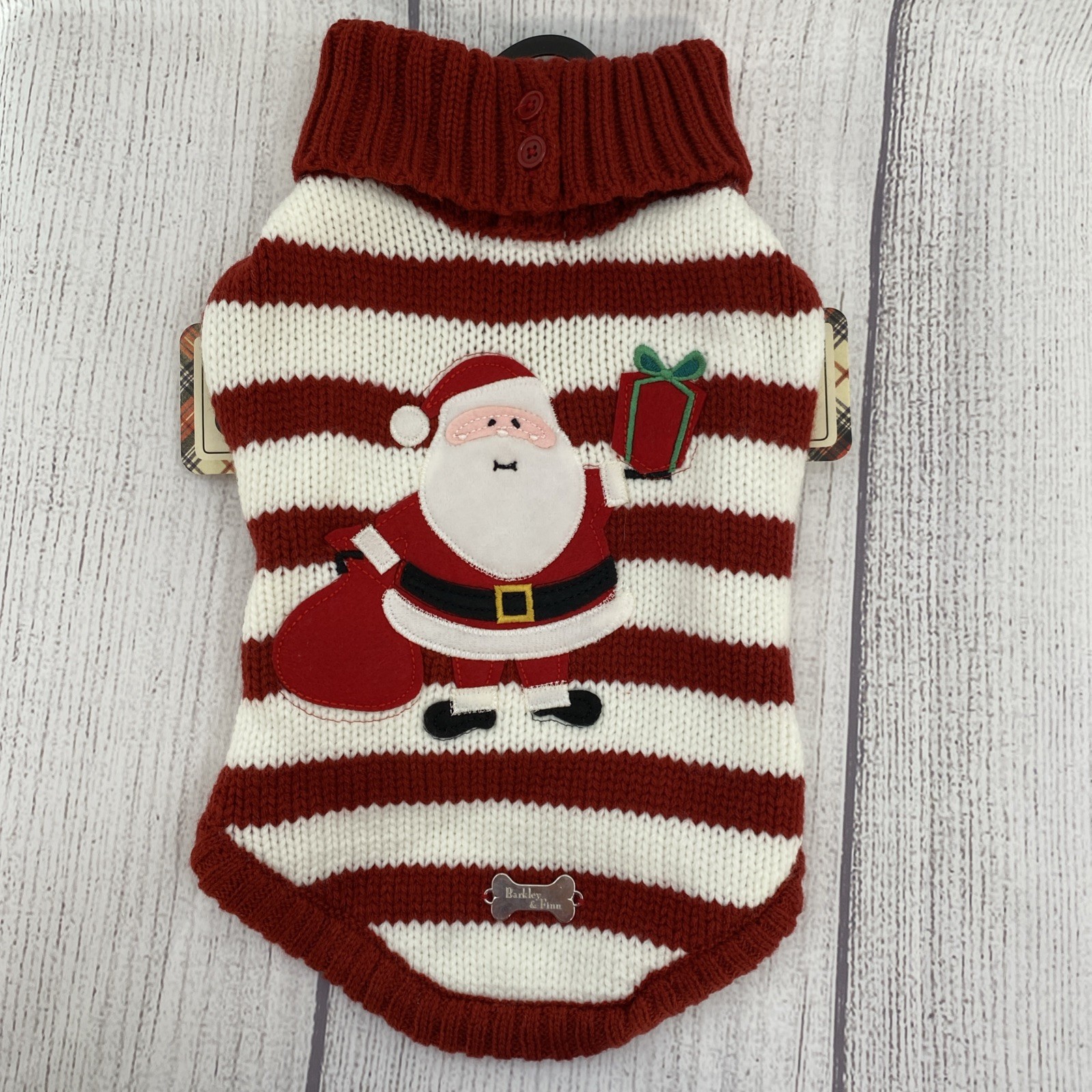 Christmas Dog Sweater SMALL Red White Stripe Santa Embroidered Barkley & Finn