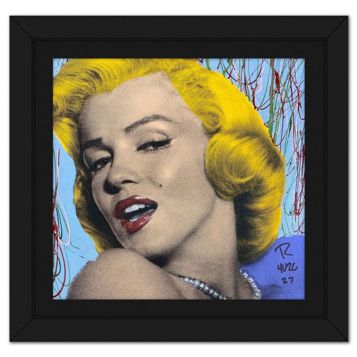 Ringo Daniel Funes, "Marilyn with Pearls" Framed One-of-a-Kind Mixed Media on Ca