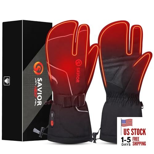 Heated Mittens Battery Gloves Men Women,  Flexible Crab Finger Small S66G