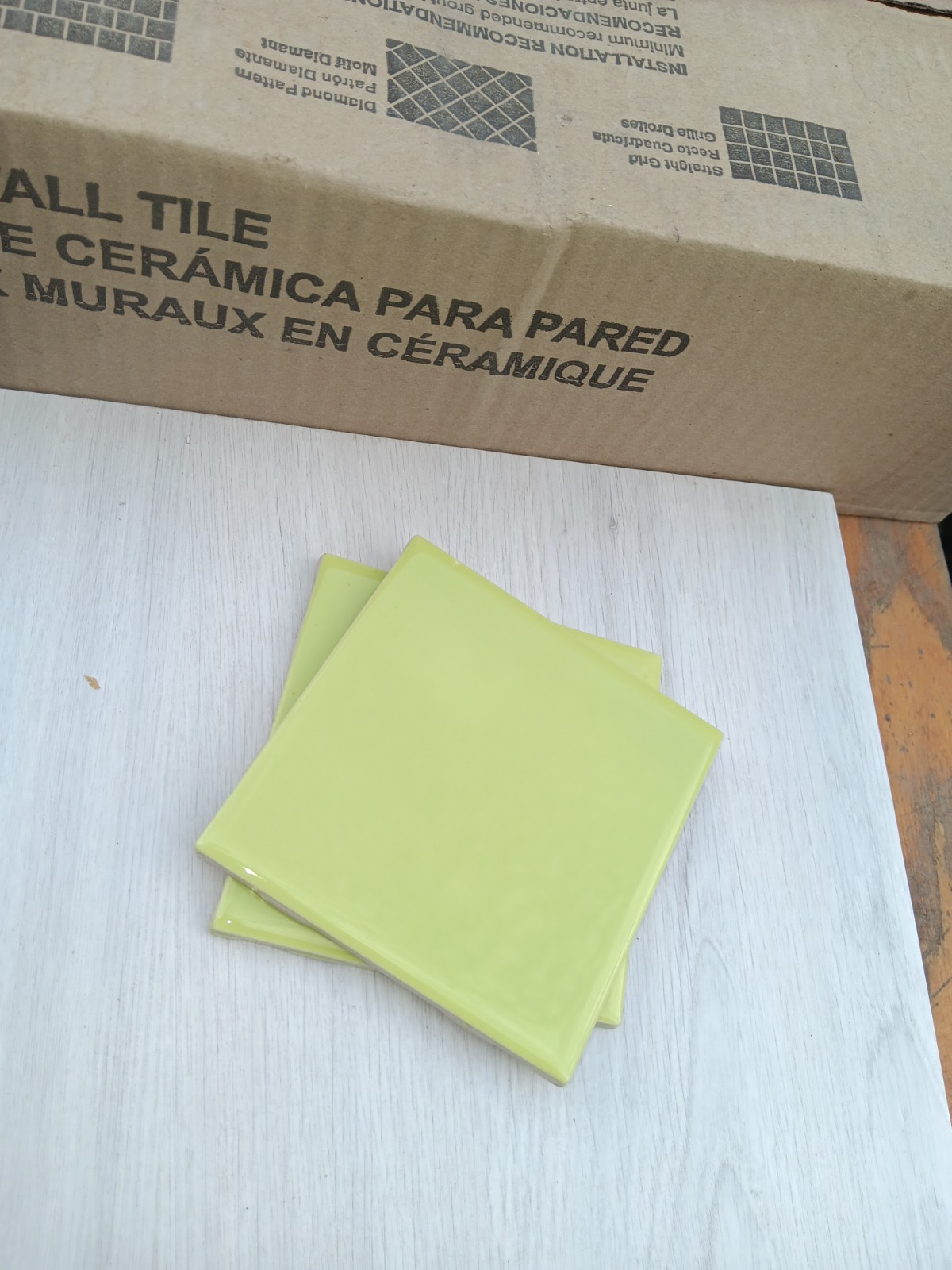 4 tiles-Glossy 4x4 Lime Green Ceramic Subway Tile. Vintage/Retro