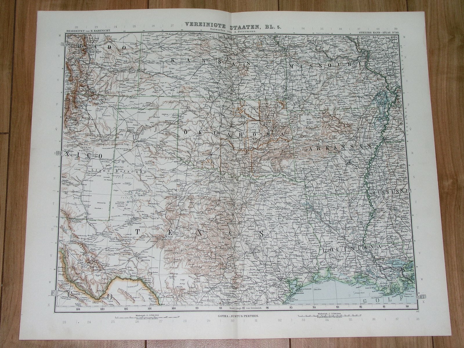 1912 ANTIQUE MAP OF TEXAS OKLAHOMA LOUISIANA KANSAS ARKANSAS MISSOURI USA