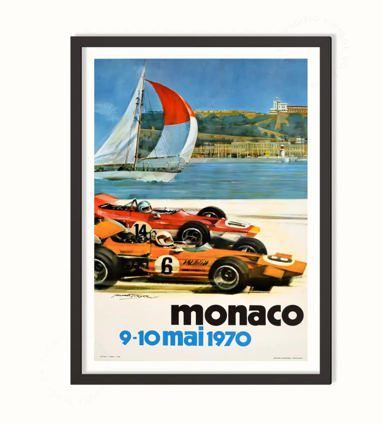 Monaco Grand Prix 1970 Poster, Vintage Formula 1 Racing Art
